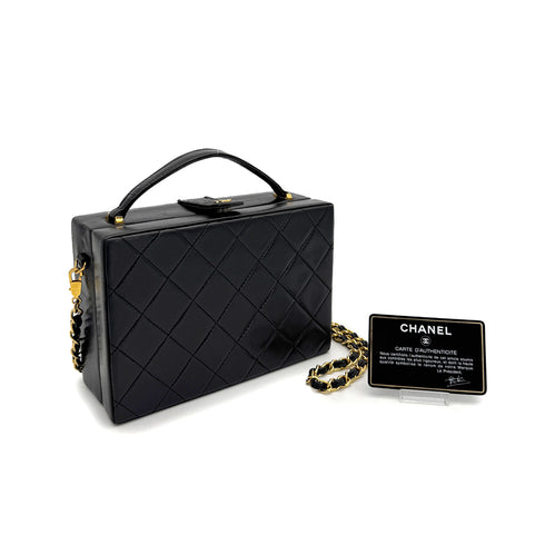 CHANEL VINTAGE VANITY MATELASSE CHAIN SHOULDER BAG BLACK LAMB SKIN 90308990 - PURPOSE
