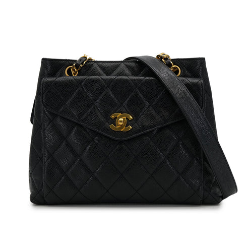 CHANEL VINTAGE MATELLASSE TURN LOCK CHAIN TOTE BAG BLACK CAVIAR SKIN 90308991 - PURPOSE