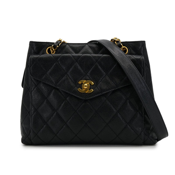 CHANEL VINTAGE MATELLASSE TURN LOCK CHAIN TOTE BAG BLACK CAVIAR SKIN 90308991 - PURPOSE
