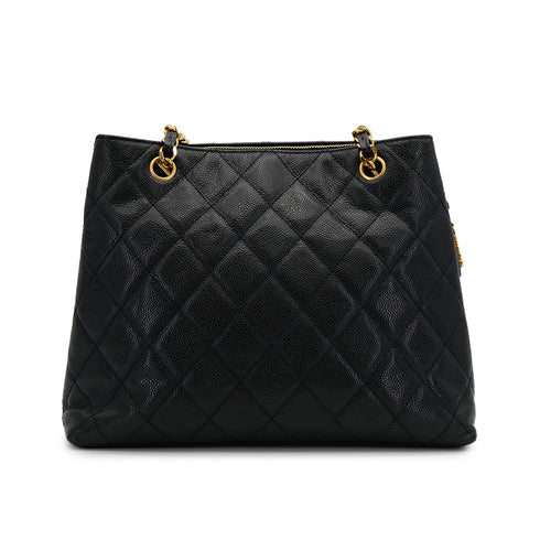 CHANEL VINTAGE MATELLASSE TURN LOCK CHAIN TOTE BAG BLACK CAVIAR SKIN 90308991 - PURPOSE