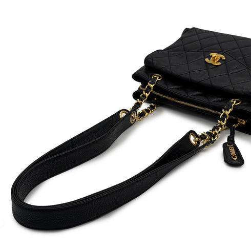 CHANEL VINTAGE MATELLASSE TURN LOCK CHAIN TOTE BAG BLACK CAVIAR SKIN 90308991 - PURPOSE