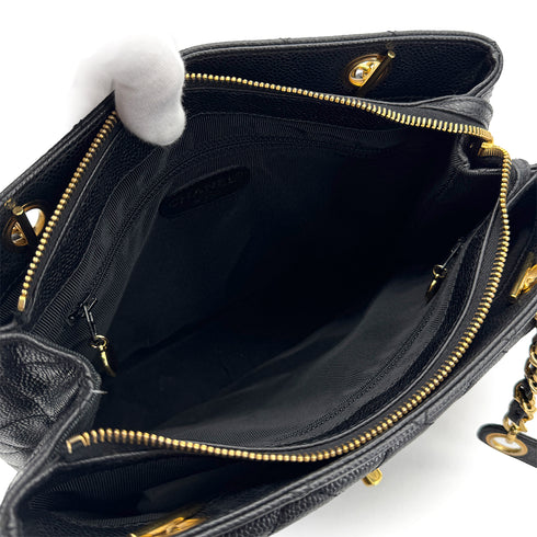 CHANEL VINTAGE MATELLASSE TURN LOCK CHAIN TOTE BAG BLACK CAVIAR SKIN 90308991 - PURPOSE