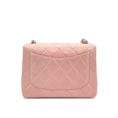 CHANEL VINTAGE MINI SQUARE 17 CHAIN SHOULDER BAG PINK LAMB SKIN 90308993