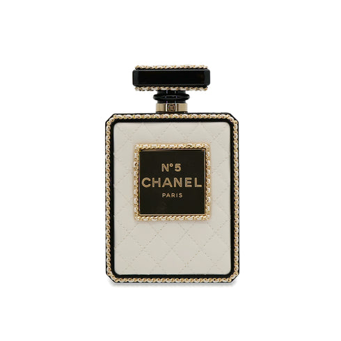 CHANEL N°5 PERFUME BOTTLE CLUTCH CHAIN SHOULDER BAG BLACK WHITE PLASTIC LEATHER 90308996