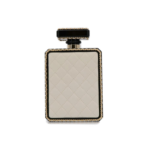 CHANEL N°5 PERFUME BOTTLE CLUTCH CHAIN SHOULDER BAG BLACK WHITE PLASTIC LEATHER 90308996