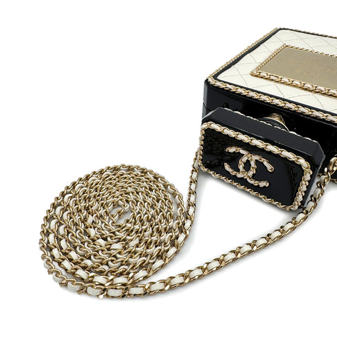 CHANEL N°5 PERFUME BOTTLE CLUTCH CHAIN SHOULDER BAG BLACK WHITE PLASTIC LEATHER 90308996