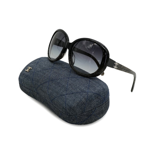CHANEL SUNGLASSES COCOMARK TWEED MOTIF BLACK EYEWEAR 90309017 - PURPOSE