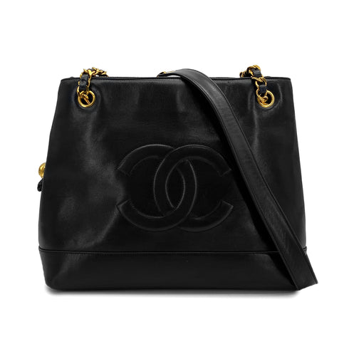 CHANEL VINTAGE BIG COCO CHAIN SHOULDER TOTE BAG BLACK LEATHER 90309159 - PURPOSE