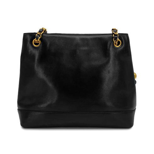 CHANEL VINTAGE BIG COCO CHAIN SHOULDER TOTE BAG BLACK LEATHER 90309159 - PURPOSE