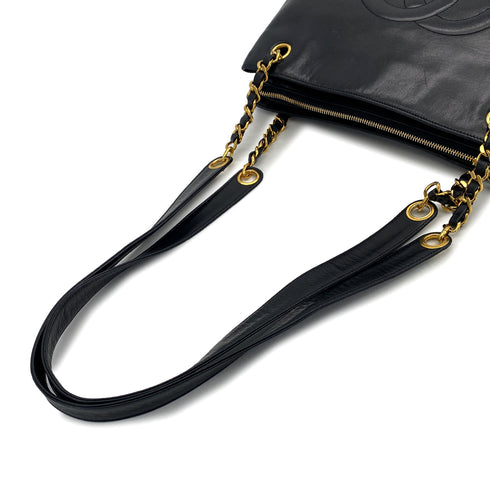 CHANEL VINTAGE BIG COCO CHAIN SHOULDER TOTE BAG BLACK LEATHER 90309159 - PURPOSE