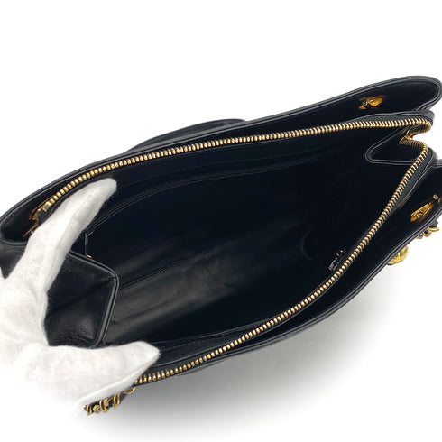 CHANEL VINTAGE BIG COCO CHAIN SHOULDER TOTE BAG BLACK LEATHER 90309159 - PURPOSE