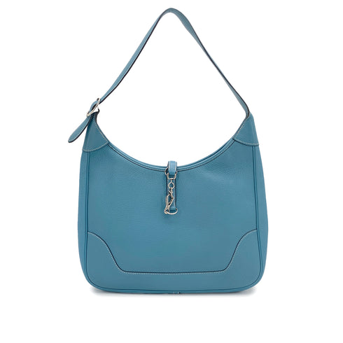 HERMES TRIM 31 BLUE JEAN TAURILLON CLEMENCE SHOULDER BAG □A PALLADIUM HARDWARE 90309167 - PURPOSE