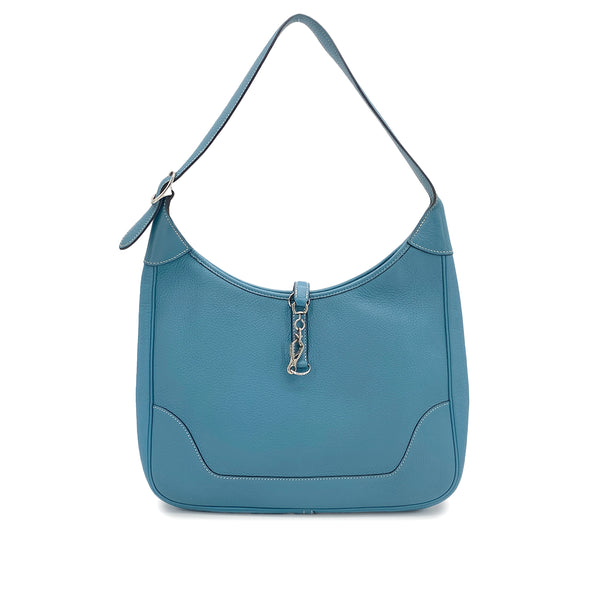 HERMES TRIM 31 BLUE JEAN TAURILLON CLEMENCE SHOULDER BAG □A PALLADIUM HARDWARE 90309167 - PURPOSE