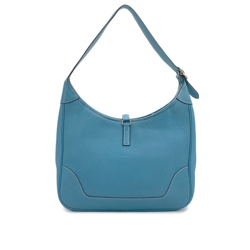 HERMES TRIM 31 BLUE JEAN TAURILLON CLEMENCE SHOULDER BAG □A PALLADIUM HARDWARE 90309167 - PURPOSE