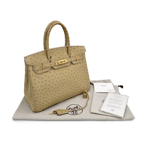 HERMES BIRKIN 30 BLANCCASSE OSTRICH HAND BAG □J GOLD HARDWARE 90309169 - PURPOSE