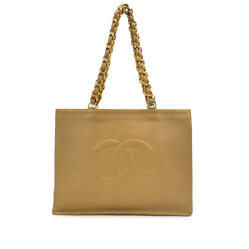 CHANEL VINTAGE BIG COCO CHAIN TOTE BAG BEIGE LEATHER 90309170 - PURPOSE