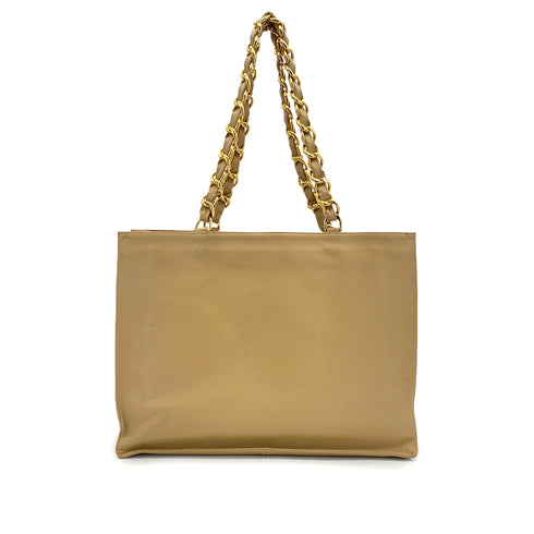 CHANEL VINTAGE BIG COCO CHAIN TOTE BAG BEIGE LEATHER 90309170 - PURPOSE