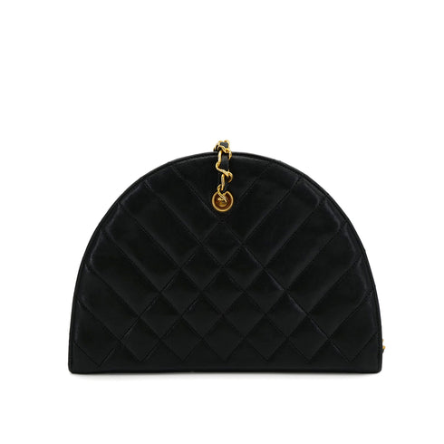 CHANEL VINTAGE HALF MOON CHAIN SHOULDER BAG BLACK LAMB SKIN 90309179 - PURPOSE