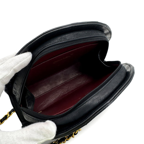 CHANEL VINTAGE HALF MOON CHAIN SHOULDER BAG BLACK LAMB SKIN 90309179 - PURPOSE