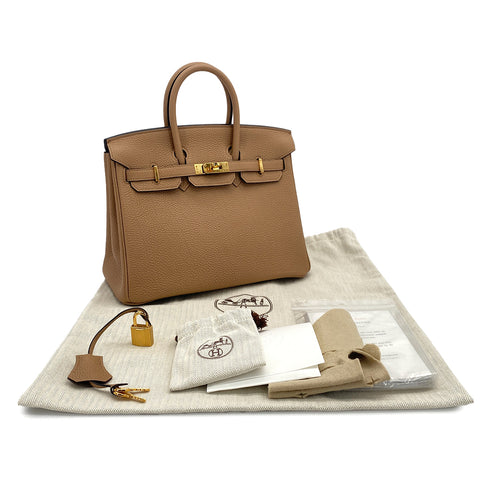 HERMES BIRKIN 25 CHAI TOGO HAND BAG U GOLD HARDWARE 90309181 - PURPOSE
