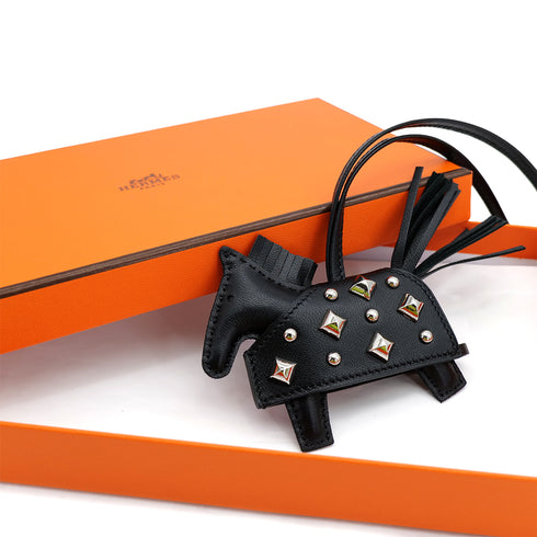 HERMES BAG CHARM RODEO ROBEO ROCK PM BLACK AGNEAU MILO K 90309183 - PURPOSE