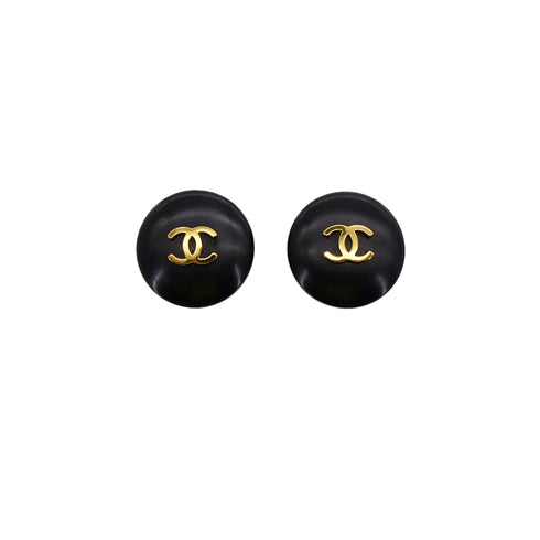 CHANEL VINTAGE EARRINGS COCOMARK ROUND BLACK ACCESSORY 95P 90309185 - PURPOSE