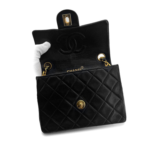 CHANEL VINTAGE MINI SQUARE 17 CHAIN SHOULDER BAG BLACK LAMB SKIN 90309254 - PURPOSE