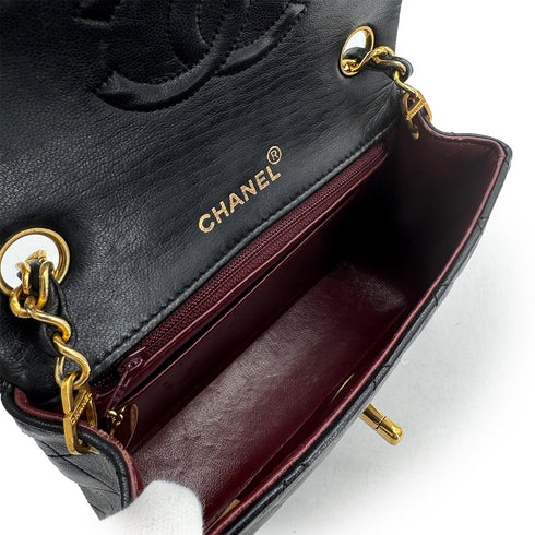 CHANEL VINTAGE MINI SQUARE 17 CHAIN SHOULDER BAG BLACK LAMB SKIN 90309254 - PURPOSE