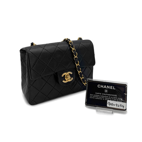 CHANEL VINTAGE MINI SQUARE 17 CHAIN SHOULDER BAG BLACK LAMB SKIN 90309254 - PURPOSE