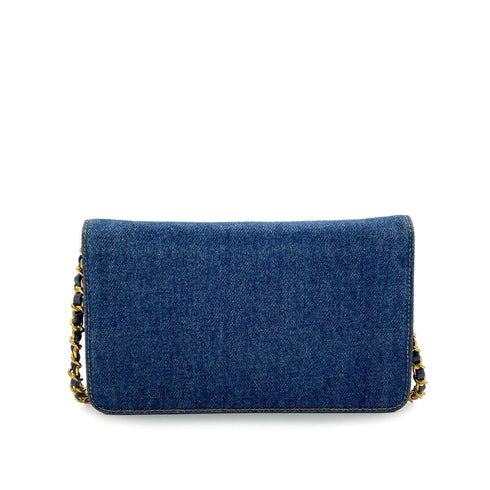 CHANEL VINTAGE BIG COCO CHAIN SHOULDER WALLET BLUE DENIM 90309261 - PURPOSE