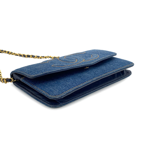 CHANEL VINTAGE BIG COCO CHAIN SHOULDER WALLET BLUE DENIM 90309261 - PURPOSE