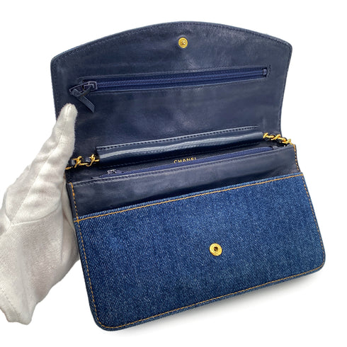 CHANEL VINTAGE BIG COCO CHAIN SHOULDER WALLET BLUE DENIM 90309261 - PURPOSE
