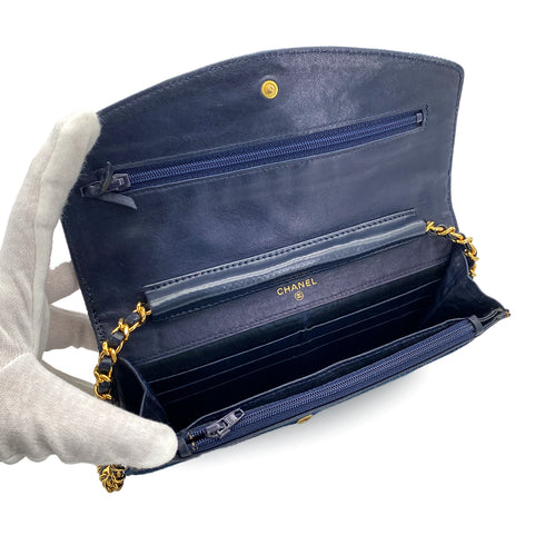 CHANEL VINTAGE BIG COCO CHAIN SHOULDER WALLET BLUE DENIM 90309261 - PURPOSE