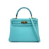 HERMES KELLY 28 RETOURNE BLUE ATOLL TOGO HAND SHOULDER BAG T GOLD HARDWARE 90309264