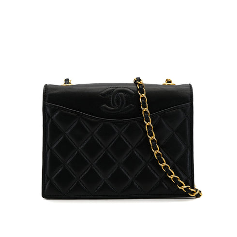 CHANEL VINTAGE MATELASSE FULL FLAP CHAIN SHOULDER BAG BLACK LAMB SKIN 90309268 - PURPOSE