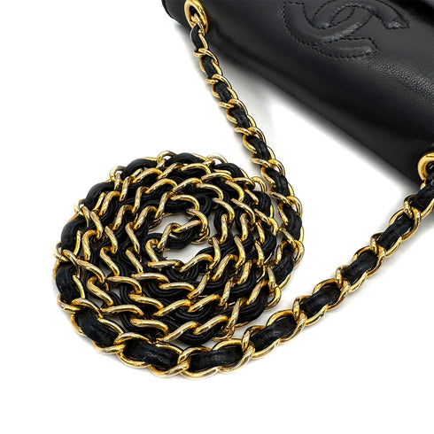 CHANEL VINTAGE MATELASSE FULL FLAP CHAIN SHOULDER BAG BLACK LAMB SKIN 90309268 - PURPOSE
