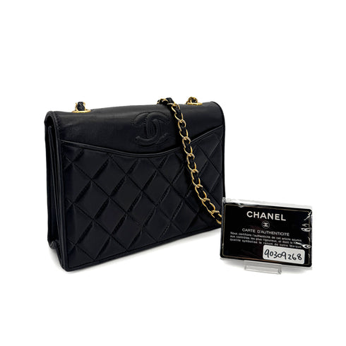 CHANEL VINTAGE MATELASSE FULL FLAP CHAIN SHOULDER BAG BLACK LAMB SKIN 90309268 - PURPOSE