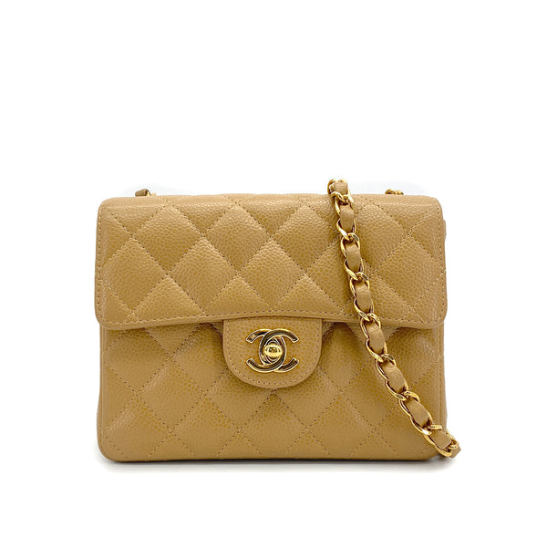 CHANEL VINTAGE MINI SQUARE 17 CHAIN SHOULDER BAG BEIGE CAVIAR SKIN 90309269 - PURPOSE