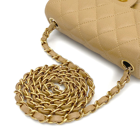 CHANEL VINTAGE MINI SQUARE 17 CHAIN SHOULDER BAG BEIGE CAVIAR SKIN 90309269 - PURPOSE