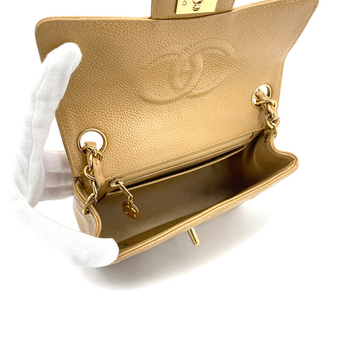 CHANEL VINTAGE MINI SQUARE 17 CHAIN SHOULDER BAG BEIGE CAVIAR SKIN 90309269 - PURPOSE