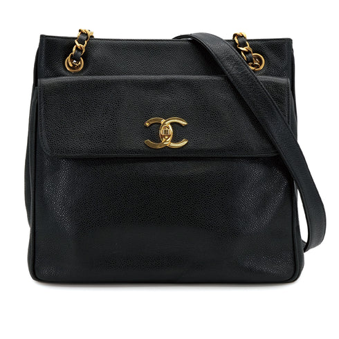 CHANEL VINTAGE TURN LOCK CHAIN TOTE BAG BLACK CAVIAR SKIN 90309270 - PURPOSE