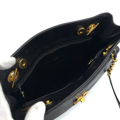 CHANEL VINTAGE TURN LOCK CHAIN TOTE BAG BLACK CAVIAR SKIN 90309270 - PURPOSE