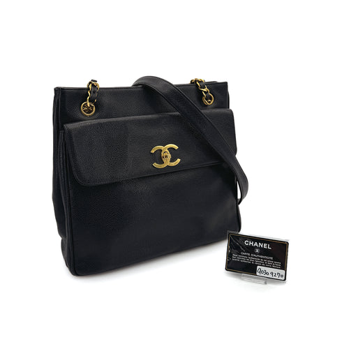 CHANEL VINTAGE TURN LOCK CHAIN TOTE BAG BLACK CAVIAR SKIN 90309270 - PURPOSE