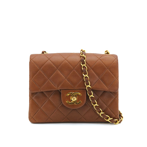 CHANEL VINTAGE MINI SQUARE 17 CHAIN SHOULDER BAG BROWN LAMB SKIN 90309271 - PURPOSE