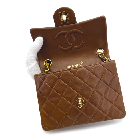 CHANEL VINTAGE MINI SQUARE 17 CHAIN SHOULDER BAG BROWN LAMB SKIN 90309271 - PURPOSE