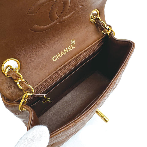 CHANEL VINTAGE MINI SQUARE 17 CHAIN SHOULDER BAG BROWN LAMB SKIN 90309271 - PURPOSE
