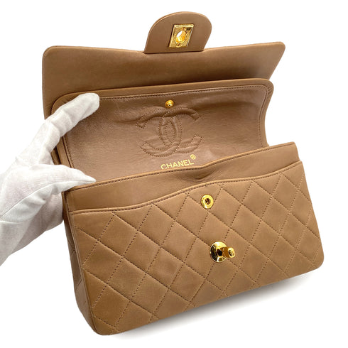 CHANEL VINTAGE CLASSIC FLAP SMALL CHAIN SHOULDER BAG CAMEL LAMB SKIN 90309272 - PURPOSE