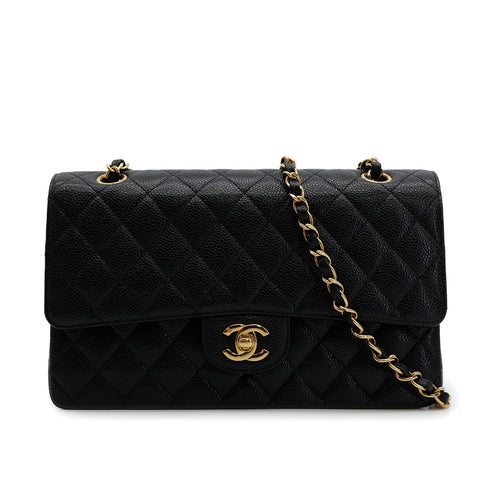 CHANEL VINTAGE CLASSIC FLAP MEDIUM CHAIN SHOULDER BAG BLACK CAVIAR SKIN 90309655 - PURPOSE