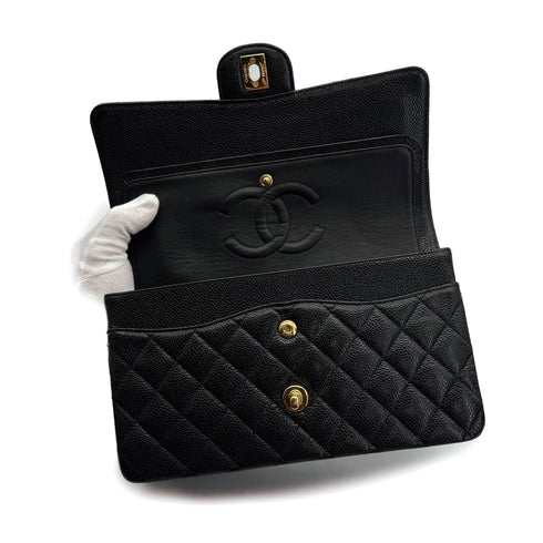 CHANEL VINTAGE CLASSIC FLAP MEDIUM CHAIN SHOULDER BAG BLACK CAVIAR SKIN 90309655 - PURPOSE