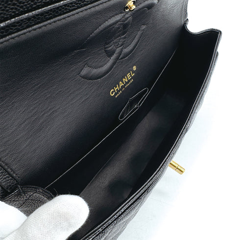CHANEL VINTAGE CLASSIC FLAP MEDIUM CHAIN SHOULDER BAG BLACK CAVIAR SKIN 90309655 - PURPOSE